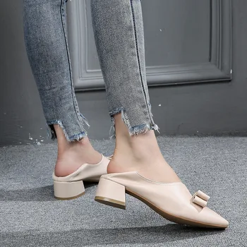 2019 нови жени помпи квадратни високи токчета дебел плътен цвят вискоза обувки квадратна глава гумени единична обувки