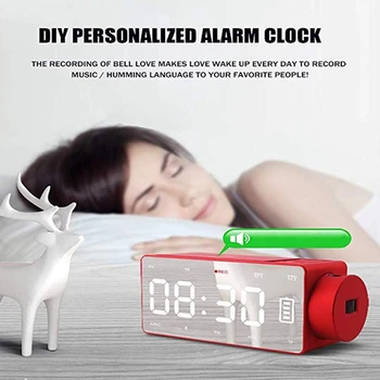 Прожекционен Alarm Clock Bluetooth-Високоговорител С Безжична Зареждане Сам Мелодия,Повторение На Един Клик,Говорител На Повикване Bluetooth,Fm-Радио Au