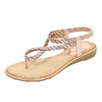 JAYCOSIN Woman Summer Vintage Leather Sandals Woman 2020 летни кожени сандали Дамски кристални дъвка Бохемска Beach Shoes