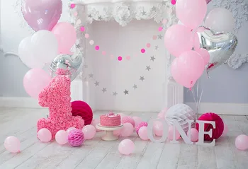 Честит рожден ден 1st party Baby Photography Background балони, торта фон Baby Girl Photography Backgrounds