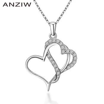 ANZIW луксозен 925 стерлинги сребърен медальон колие за жените любовта тъкане на сърцето дълга верига огърлица сватбени сребърни бижута подаръци
