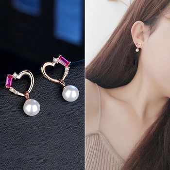 Запознайте се, love you series-корейска версия на любовни обици Chic Ear Jewelry Woman Кристал Zircon Ear Pendant Accessories