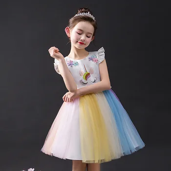 Girls Dress Kids Dresses for Girls Princess Dress Summer Toddler Момиче Party Tutu for Party Mesh Unicorn Colored Red