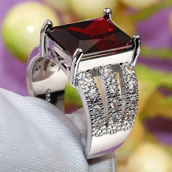 Мода луксозен червен кристал Циркон пръстена за жени елегантен женски Дама сватбени и годежни пръстени романтичен свети Валентин бижута подарък