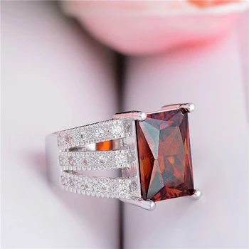 Мода луксозен червен кристал Циркон пръстена за жени елегантен женски Дама сватбени и годежни пръстени романтичен свети Валентин бижута подарък