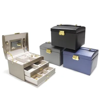 2020 нов трислоен кутия тип ковчег за бижута преносим кожена кутия за съхранение на бижута пръстен, обеци, часовници кутия за съхранение