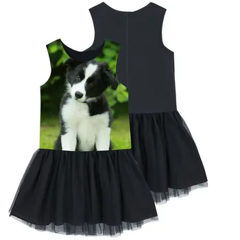Бебешка рокля дрехи без ръкави принт в черно и бяло куче, модни дрехи бебешки дрехи за момичета ново лято