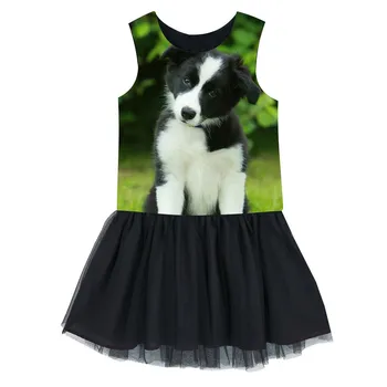 Бебешка рокля дрехи без ръкави принт в черно и бяло куче, модни дрехи бебешки дрехи за момичета ново лято