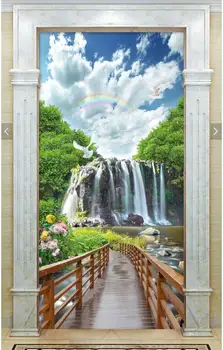 3d фото тапети по поръчка стенописи мост течаща вода, водопад природни пейзажи верандата озеленяване на дома тапети за стени d 3