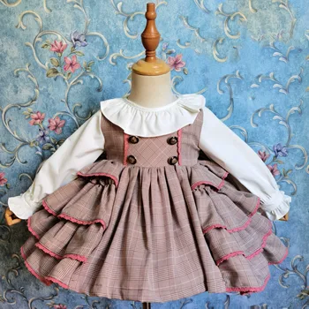 Vinatge испански Англия момиче в каре Лолита обличам децата ежедневни зима рожден ден бална рокля на принцеса Рокля