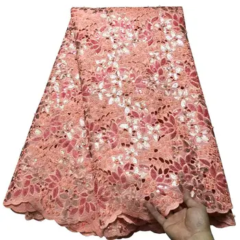 Розов цвят на Африкански Handcut органза лейси плат с много пайети и камъни за нигерийски сватбени рокли високо качество et064