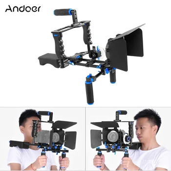 Andoer Cage D221 Aluminum Alloy Camera Камери Video Cage Kit with Cage плечевая тампон Follow Focus Handle Grip за Canon DSLR