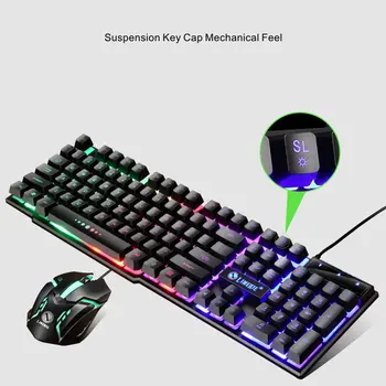 GTX300 USB Wired Цветни LED Осветен Gaming Keyboard With Mouse For PC Laptop Осветен Wired Цветни LED Осветен