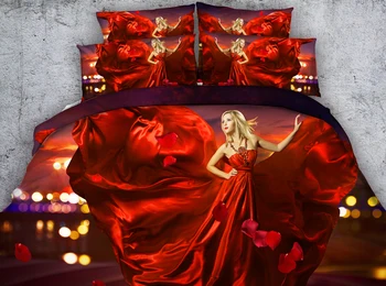3D печатни комплекти легла Twin Full Queen Super Cal King Size Bed покривки пухени завивки Lady Red Girl Dress Model Show