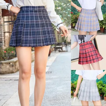 Момичета къса плисирана карирана корейски Slim Fit, Високата Талия морската стила на Империята пола дамска мода мини-пола трапец
