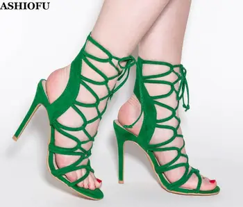 Нов стил ръчно изработени жени, високо петата сандали каишка на глезена на партията бала летни обувки плюс размера на Вечерна мода обувки сандали