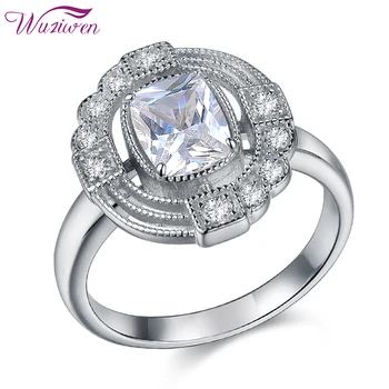 Wuziwen кръгла форма възглавница Cut AAA Циркон твърди 925 стерлинги сребърни бижута годежен пръстен за жени мода уникален дизайн JR4683