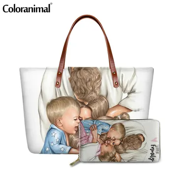 Coloranimal Голям 2 бр. / компл. чанти за жени прекрасен щастлив семеен печат дами мъкна Crossbody чанта с голяма торба на рамото чанта основната
