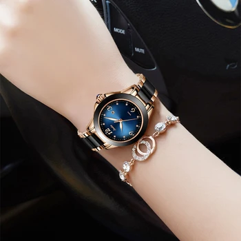 SUNKTA Blue Fashion Women Watches Ladies Top Brand Luxury Ceramic Кристал Sport кварцов часовник дамски водоустойчив часовник гривна