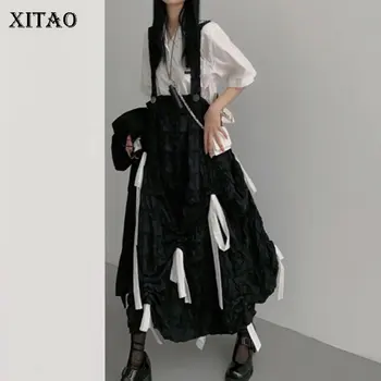 XITAO мода нов дамски комплект плътен цвят отложным яка кратко топ нередовни дантела превръзка срастване каишка WLD6042