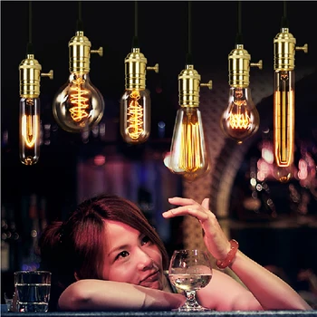 Отделните глави на американски стари висящи лампи Мед притежателя крушка от Едисон промишлени електрически крушки лампа E27 90-260 100 см тъкани тел