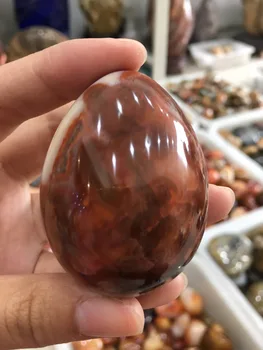 110 г Агата естествен червен Оникс полиран Кристал яйце изцеление