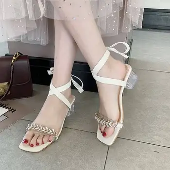 Дамски сандали прозрачни секси помпи жена Bling блясък обувки, цветни и черни шипове Дамски обувки за партита 2021 нова мода
