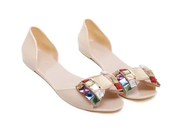 BEYARNE lady jelly beach sandals плоски дъждовни обувки Peep toe Bohemia beading Обувки на кристал bowtie дамски летни обувки размер 33-40