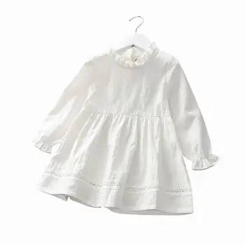 Пролет/есен момиче с бяла рокля бебешка рокля с дълъг ръкав Детски дрехи на малко момиче мода Принцеса рокля 0-7 години