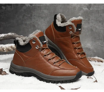 Моден зимни мъжки ботуши на удобен затопли изкуствена кожа Ежедневни обувки мъжки обувки за ски износоустойчиви нескользящие мъжки памучни Боттес