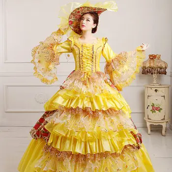 луксозни розово / зелено / синьо / жълто дантела бална рокля страната на чудесата cosplay средновековна рокля Възраждането рокля на кралицата VictorianBelle топка / belle