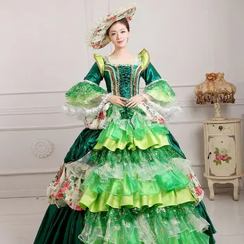 луксозни розово / зелено / синьо / жълто дантела бална рокля страната на чудесата cosplay средновековна рокля Възраждането рокля на кралицата VictorianBelle топка / belle