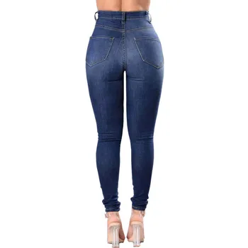 2020 нов дамски тънък измити изтръгнат дупка наклон, дълги дънки дънкови участък проблемни слаб висока талия, тънки панталони, джинси, дънки