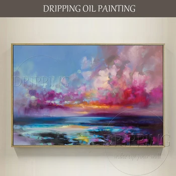 Отличен художник ръчно рисувани голям платно абстрактен пейзаж небето маслена живопис за хола богати цветове абстрактна маслена живопис