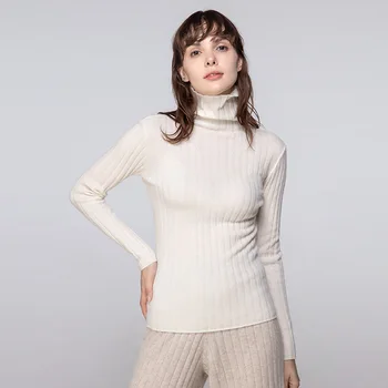 2020 женски чист кашмир без яка вълнен пуловер pure color pit strip stretch дъно пуловер