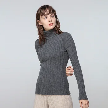 2020 женски чист кашмир без яка вълнен пуловер pure color pit strip stretch дъно пуловер