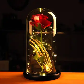 Красавицата и звяра Роза със стъклен капак на лампата момиче рожден ден на Валентин, Ден на майката подаръци дървена рамка стъкло Вечно цвете