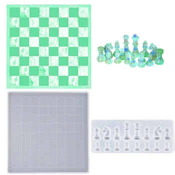 Шахматната дъска Силиконова форма, определени фигури Силиконова форма на шахматната дъска, епоксидни леярски форма за бижута направи си САМ Art Crafts