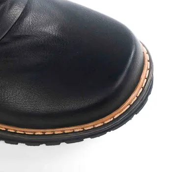 SAGACE нитове изкуствена кожа обувки катарами на колани дебел ток черно глезена Дамски ботуши с шипове, украсени Дамски ботуши мотоциклет