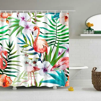 Новият колоритен душ завеса Еко-фламинго завод цветя модел завеса полиестерни влакна баня декор завеси за душ