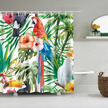 Новият колоритен душ завеса Еко-фламинго завод цветя модел завеса полиестерни влакна баня декор завеси за душ