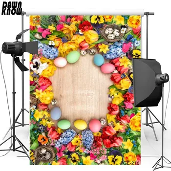 DAWNKNOW Happy Easter Рибка Photography Background For Children Colorful Egg Flower Polyeste background For photo studio 216