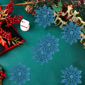 24шт Снежинка украса за Коледа блясък снежинки виси занаяти за коледно украса на партията (в синьо)
