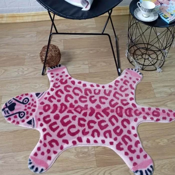 Имитация на розово леопард печатни обрасъл с изкуствена кожа размер килим животни естествената форма на размер на килими сладък домашен декор Нескользящий мат 112x74cm