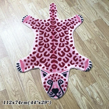Имитация на розово леопард печатни обрасъл с изкуствена кожа размер килим животни естествената форма на размер на килими сладък домашен декор Нескользящий мат 112x74cm