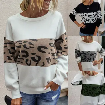 Зимни дамски дълъг ръкав вязаный пуловер пуловер свободни врата пуловер леопард врата пуловер жени пуловер 2020
