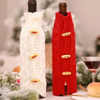 Плетене на коледни подаръци чанта, винена бутилка интериор червено с бяла капачка на бутилка облекло кухненско украса за нова година коледна вечеря