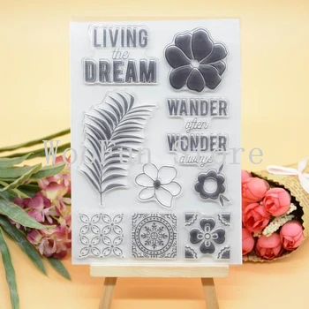 Living Dreams Leaves Rubber Clear Печат Card for Making Decoration and Scrampbooking Happy birthday Clear печат