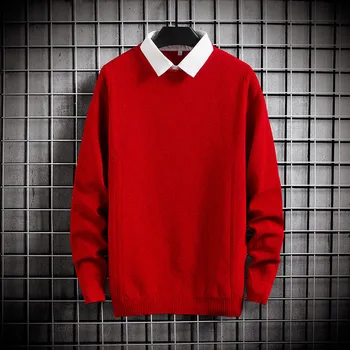 Fit трикотажни мъжки фалшиви двухсекционный твърди пуловер пуловер, риза спра с дълъг ръкав скок есен мъжки блузи, пуловери 2020 нов