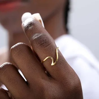 Минималистское Златен пръстен за жени от неръждаема стомана във формата на сърце цветя геометрия пръстен регулируема Fahsion бижута и аксесоари Подарък